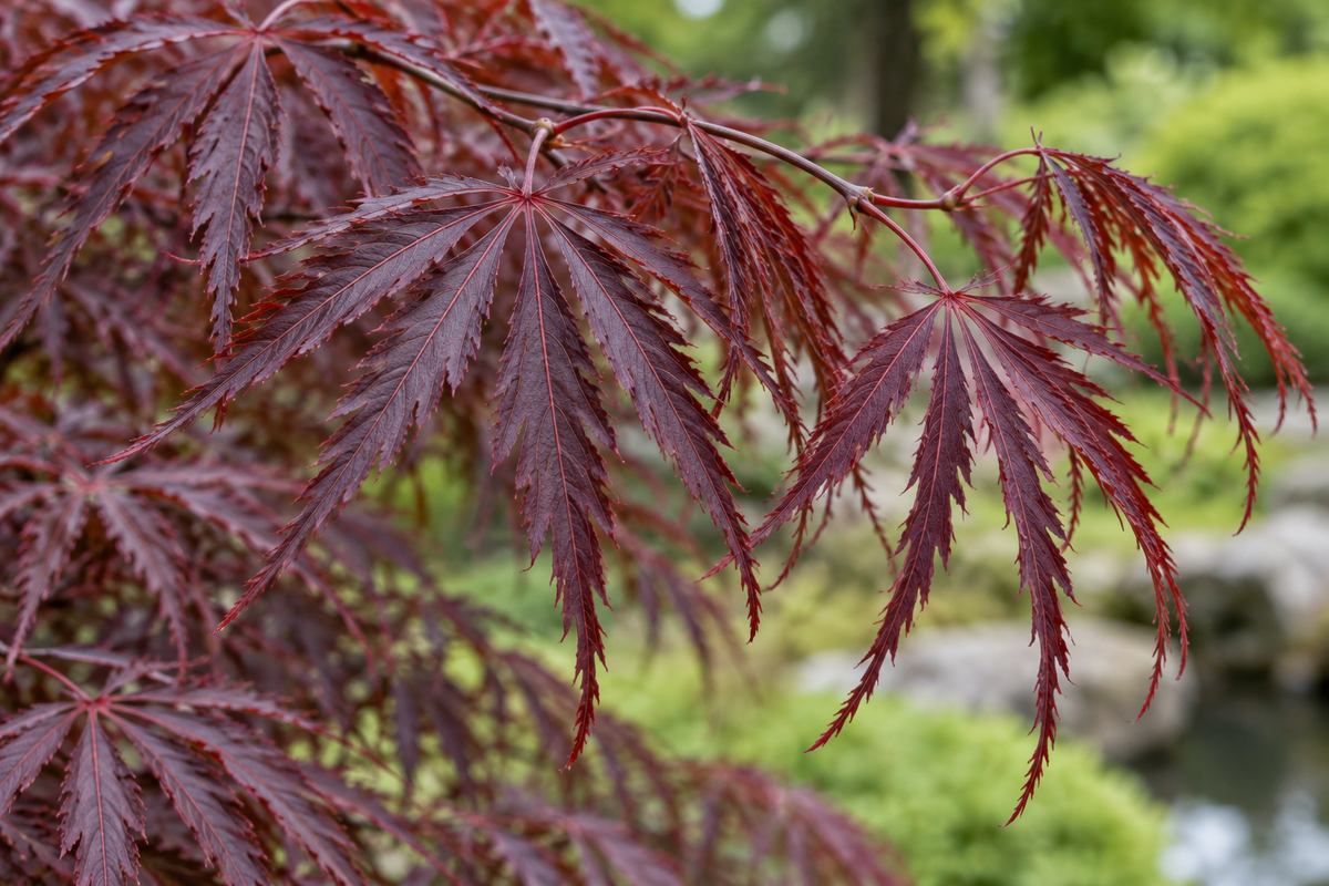Frunziș de Acer palmatum Inaba Shidare, detaliu – imagine ilustrativă