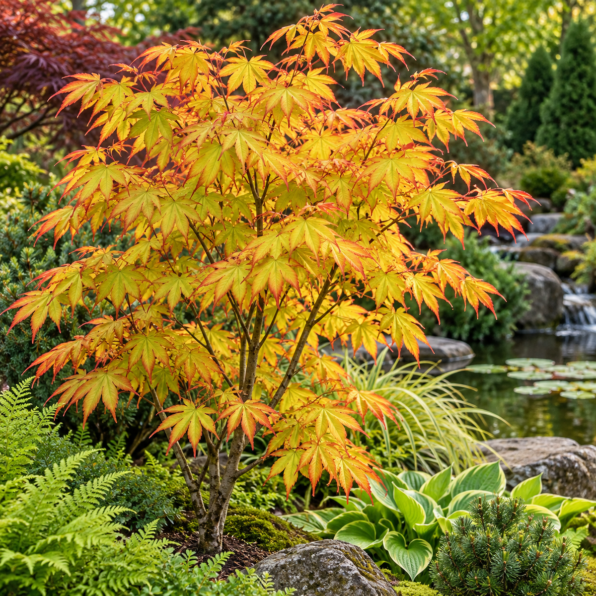Acer palmatum Katsura în grădină japoneză – imagine ilustrativă