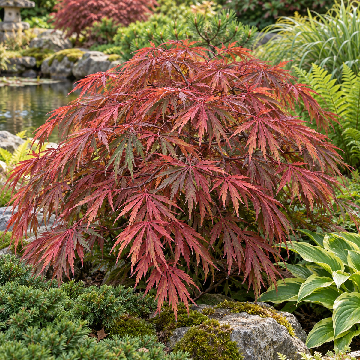 Acer palmatum dissectum Ornatum – gradina, imagine ilustrativă