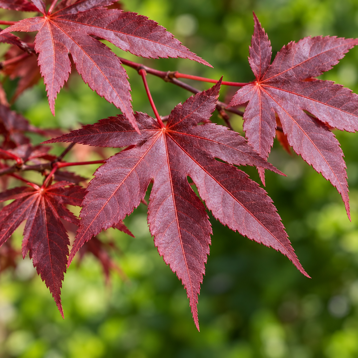 Acer palmatum Atropurpureum – detaliul frunzelor, imagine ilustrativă