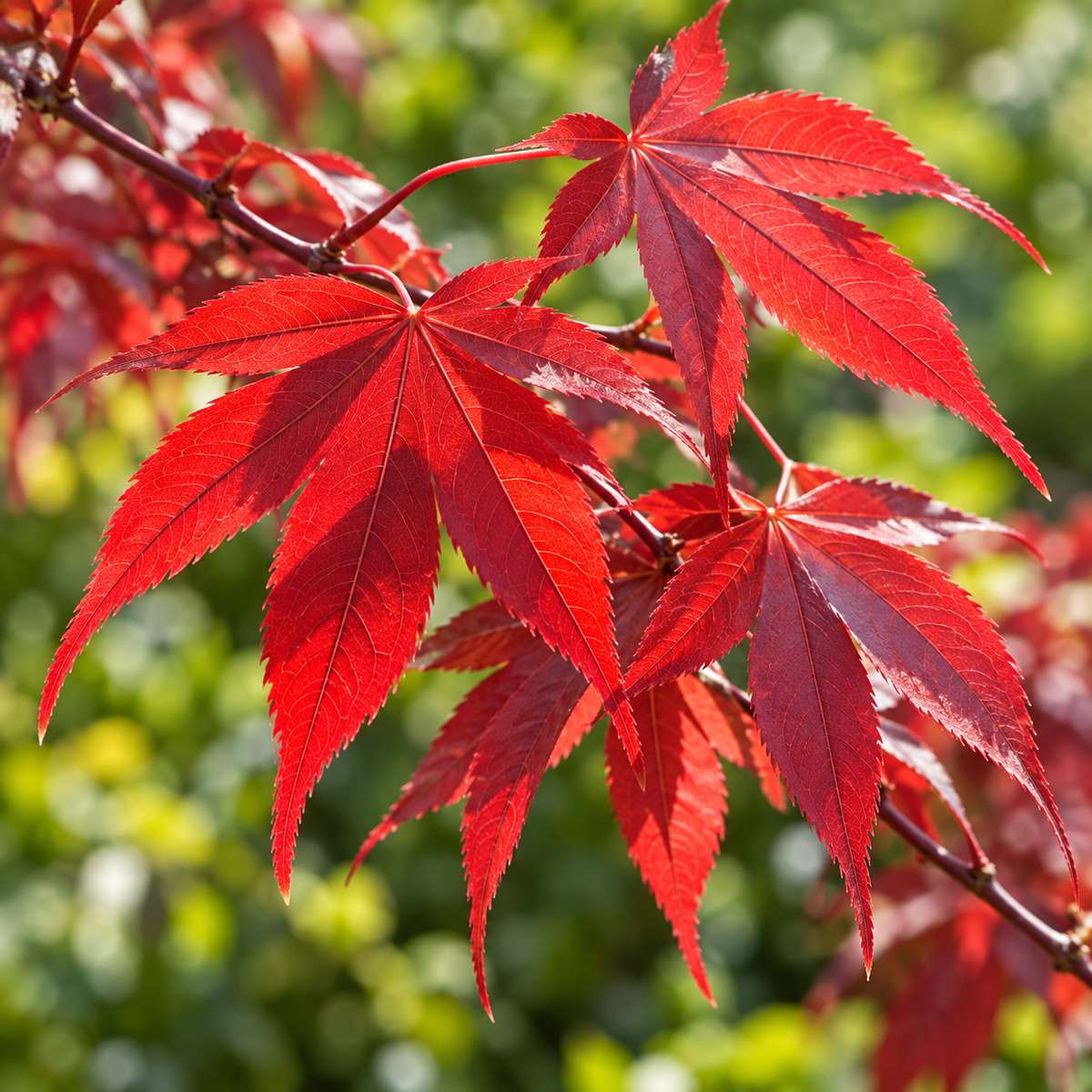Acer palmatum Fireglow – detaliul frunzelor, imagine ilustrativă