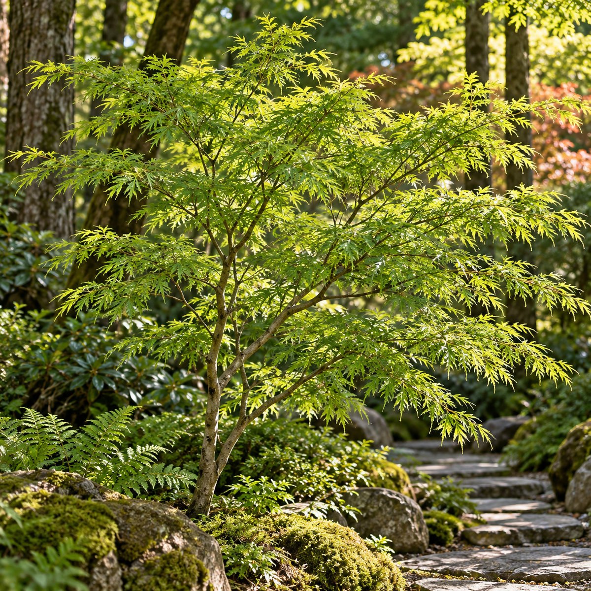 Acer palmatum Seiryu – vedere în grădină, imagine ilustrativă