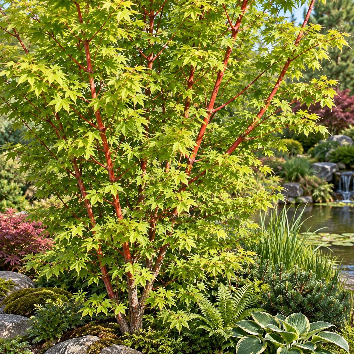 Acer palmatum Senkaki în grădină japoneză – imagine ilustrativă