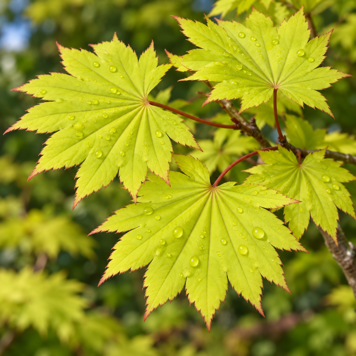 Acer shirasawanum Aureum – detaliul frunzelor, imagine ilustrativă