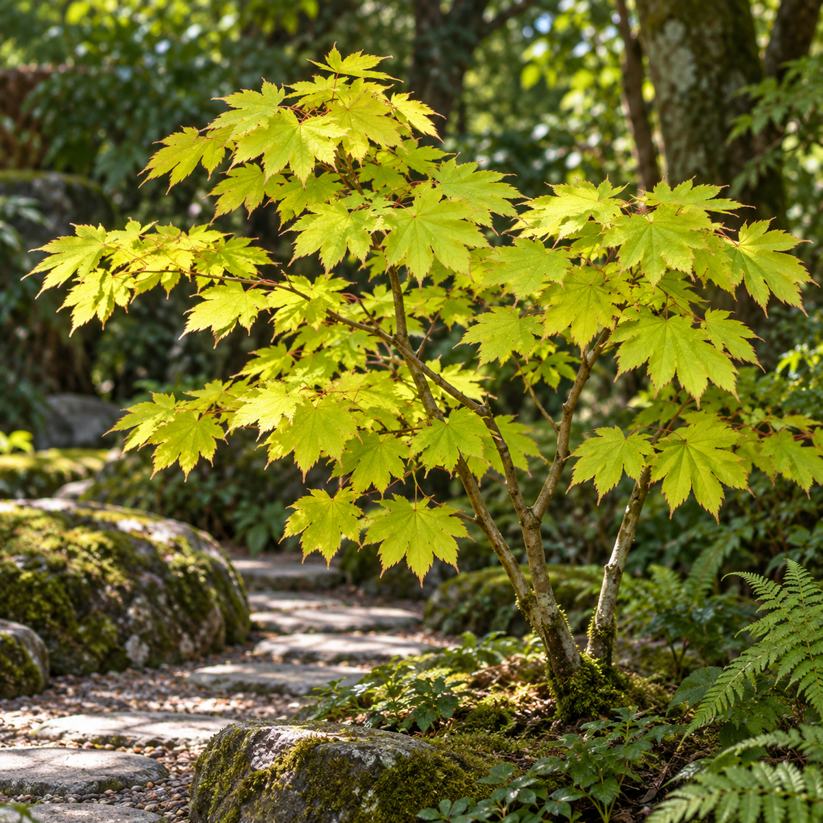 Acer shirasawanum Aureum – vedere în grădină, imagine ilustrativă