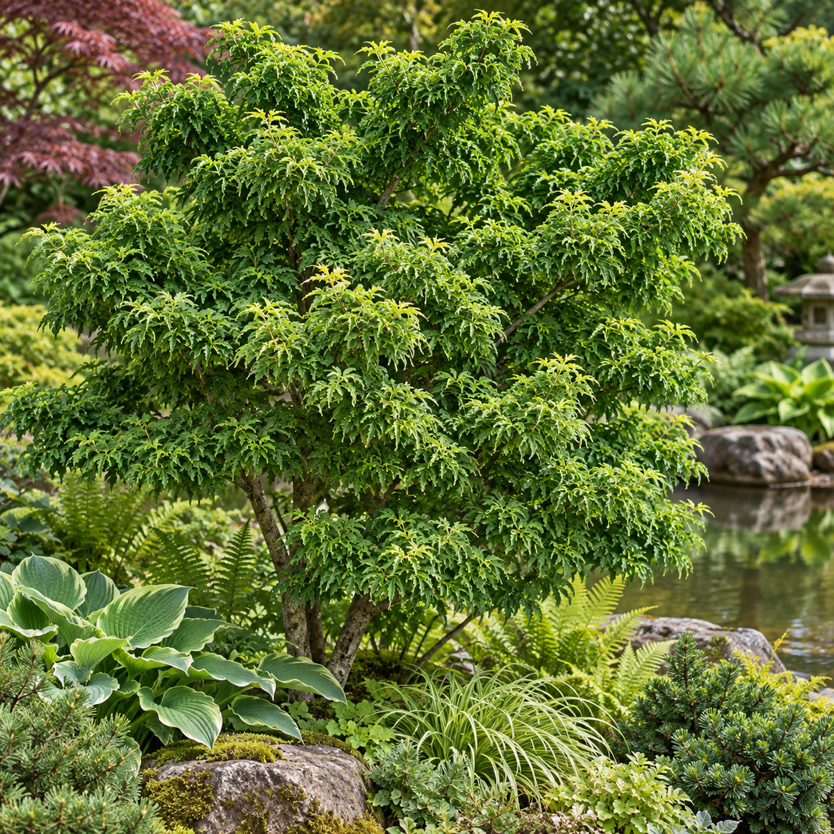 Acer palmatum Shishigashira în grădină japoneză – imagine ilustrativă