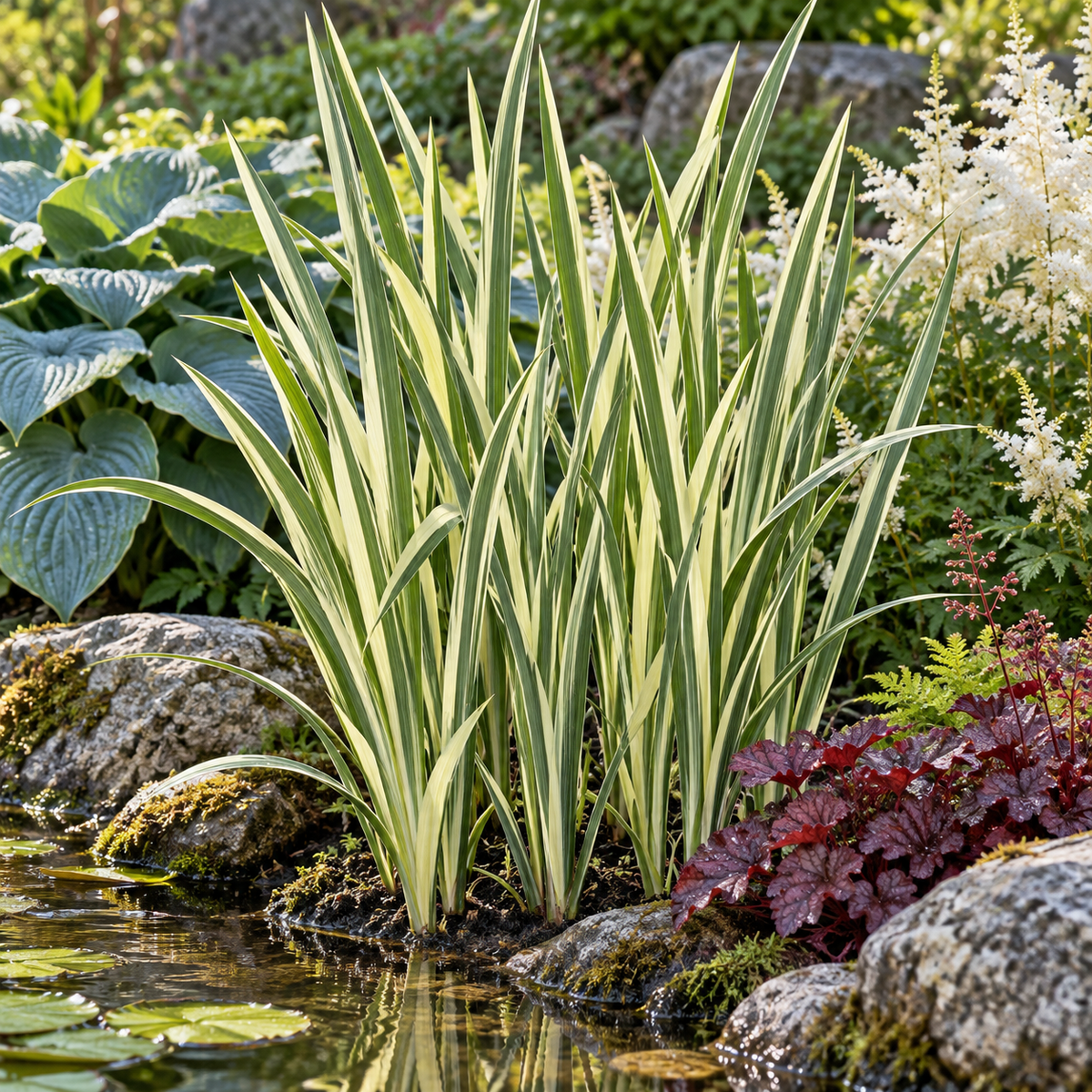 Acorus calamus ‘Variegatus’ – amenajare de grădină 1