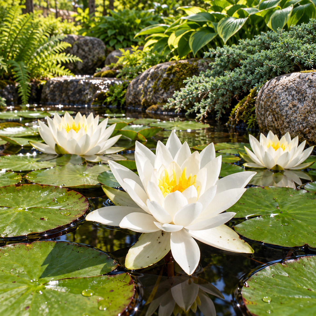 Nymphaea odorata ‘Alba’ – amenajare de grădină 1