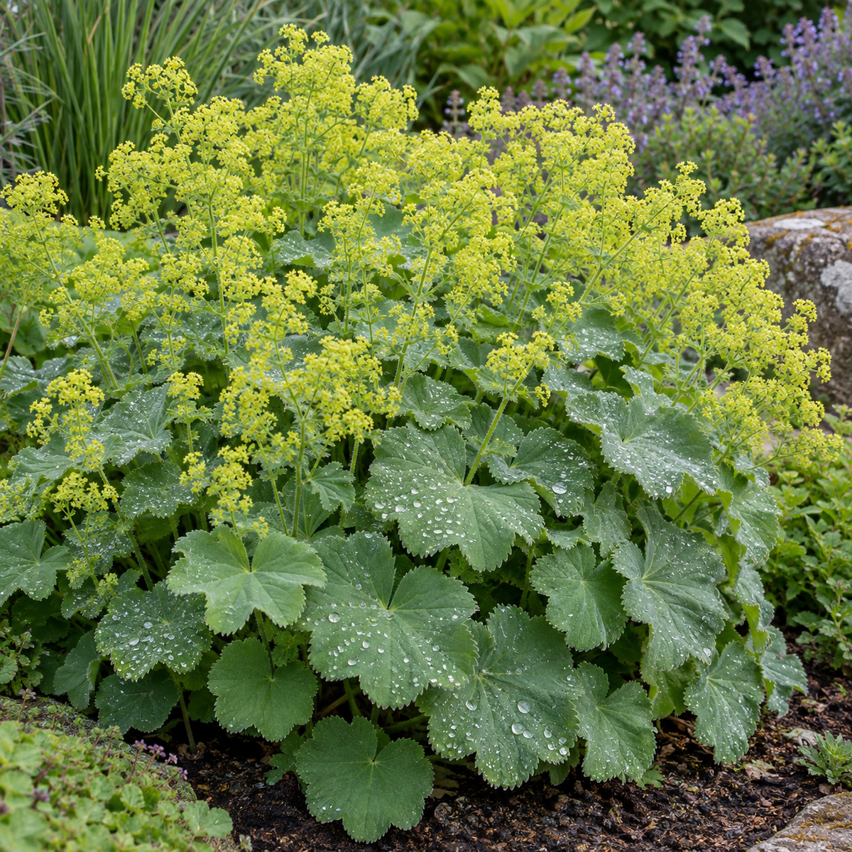 Alchemilla mollis ‘Thriller’ – tufă înflorită