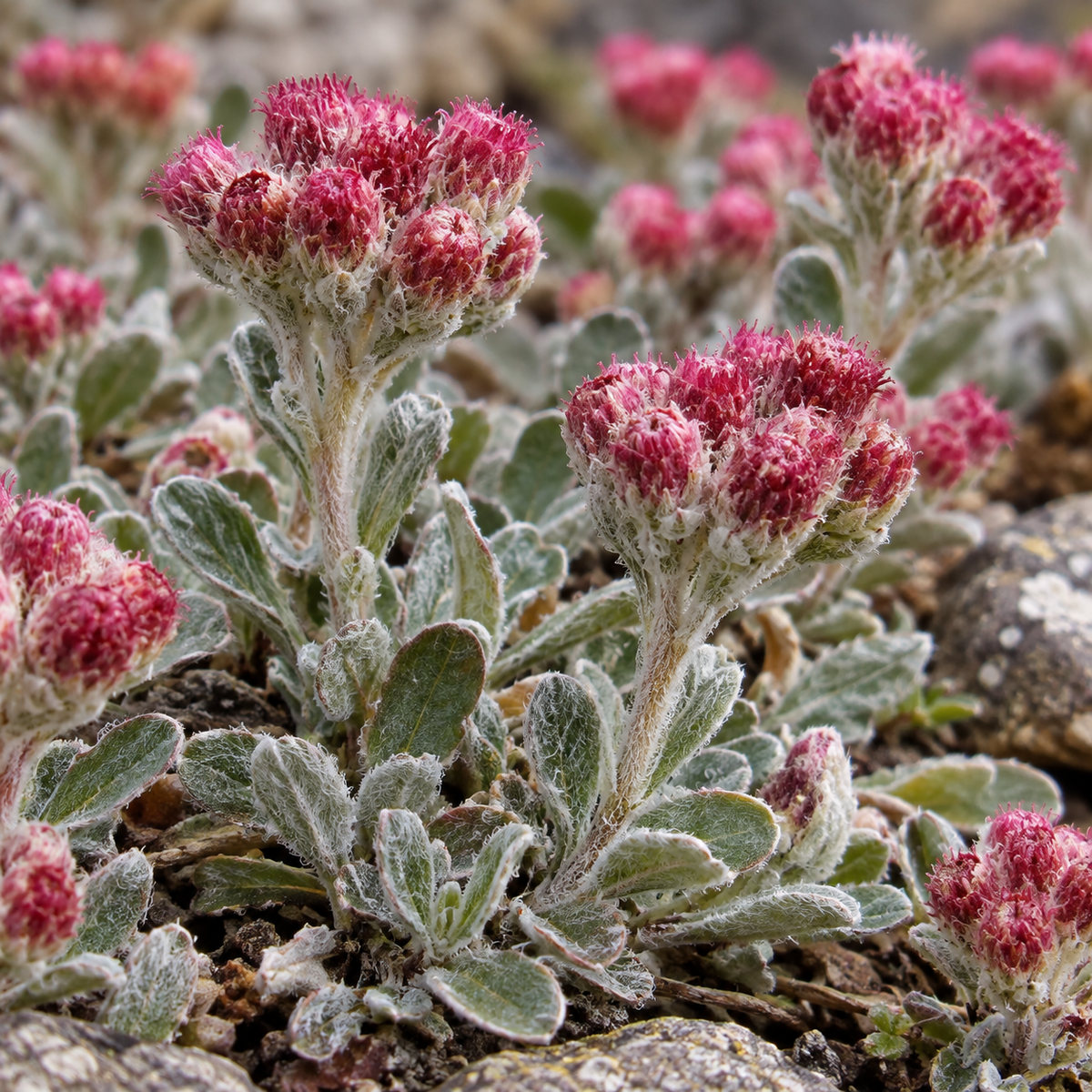 Antennaria – Antennaria dioica ‘Rubra’ – detaliu al florii. Imagine ilustrativă.