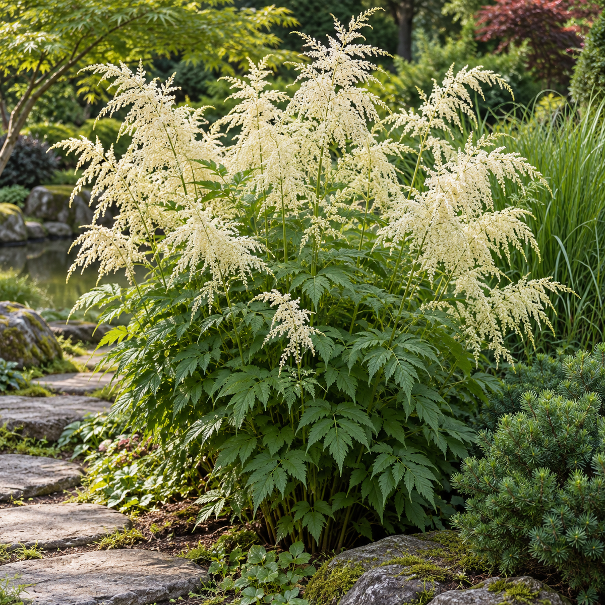 Aruncus dioicus – compoziție în grădină, imagine orientativă