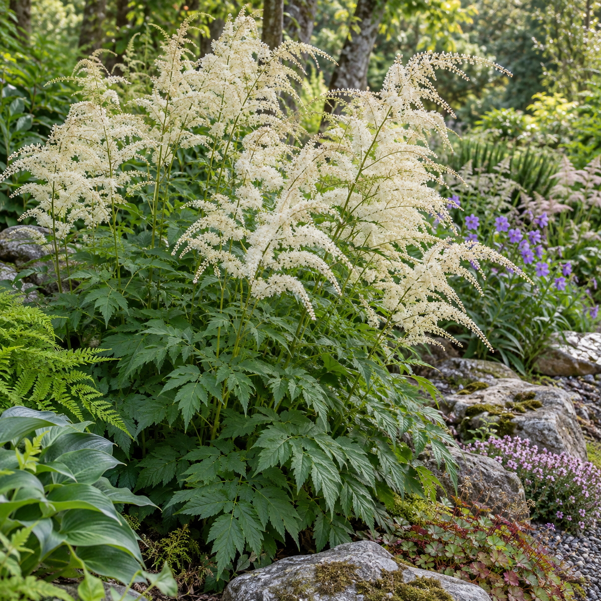 Aruncus dioicus – compoziție în grădină, imagine orientativă