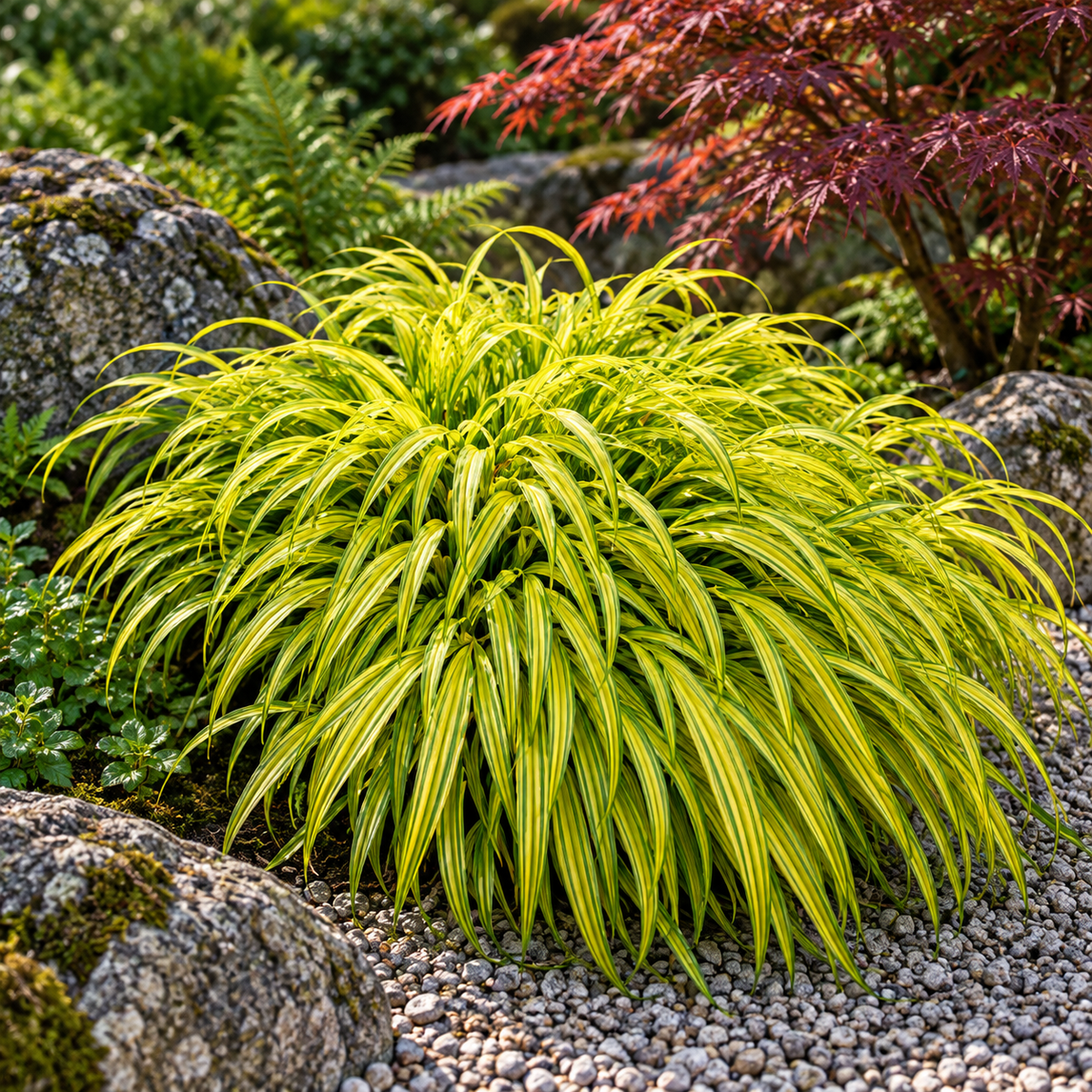 Hakonechloa macra ‘Aureola’ – compoziție de grădină 1