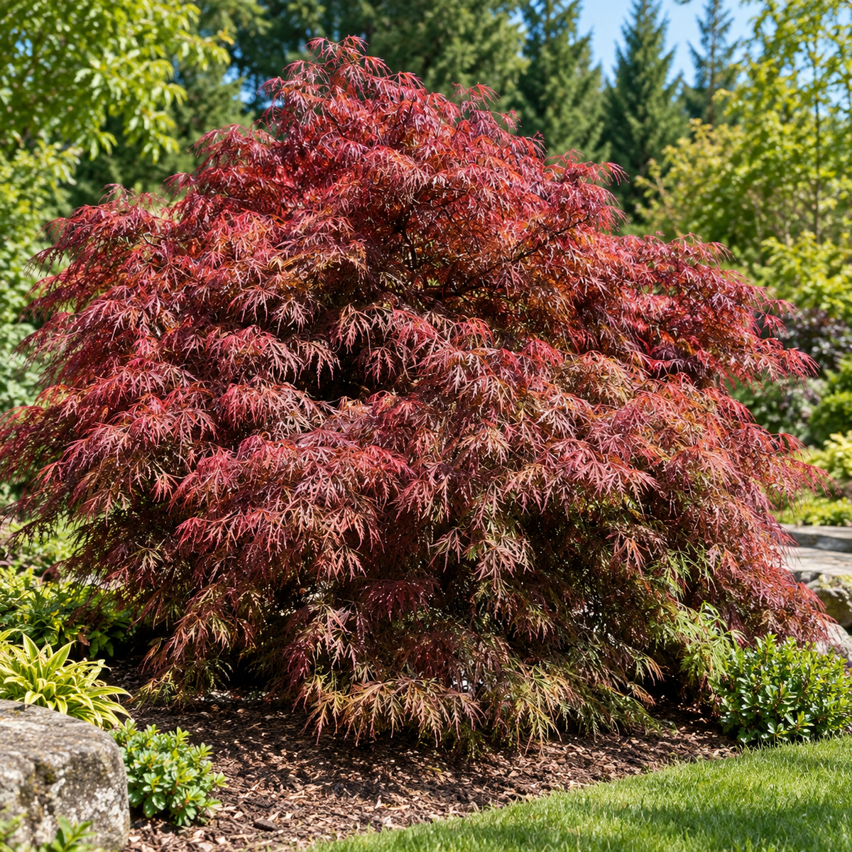 Acer palmatum ‘Crimson Princess’ – în grădină