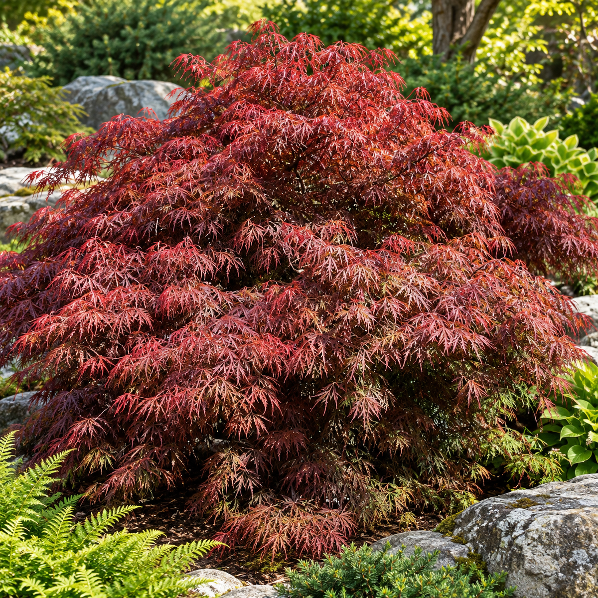 Acer palmatum ‘Crimson Princess’ – în grădină