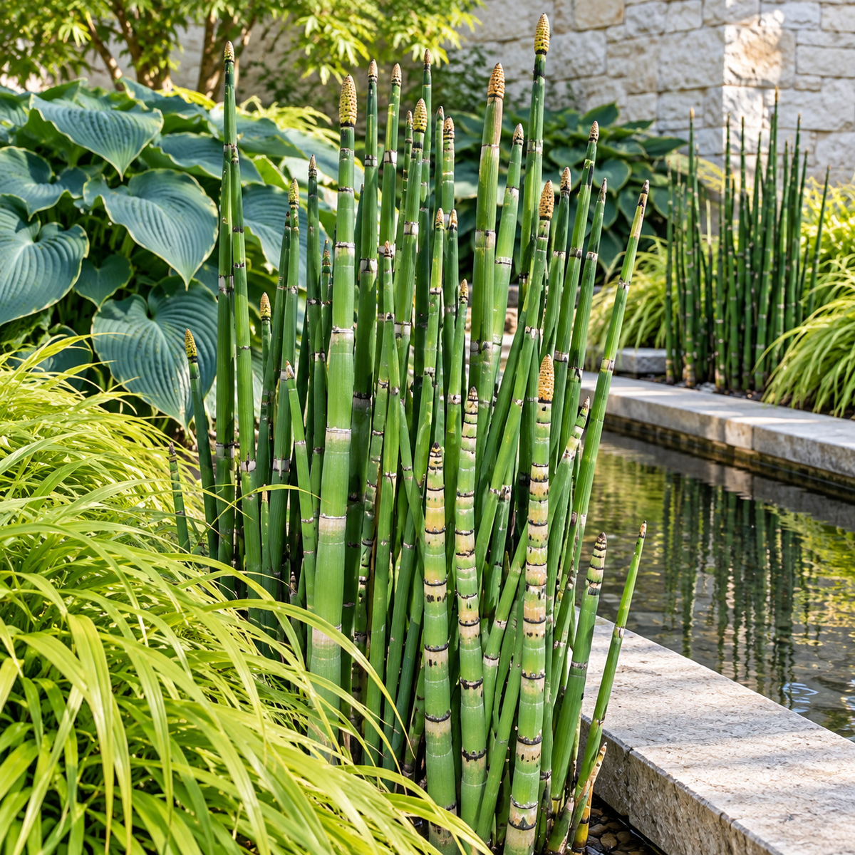 Equisetum hyemale – exemplu de amenajare în grădină
