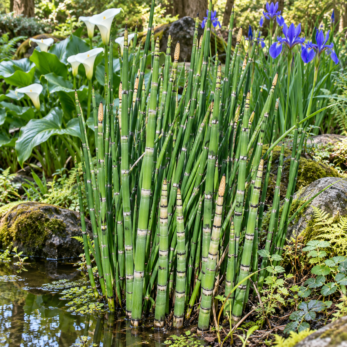 Equisetum hyemale – exemplu de amenajare în grădină