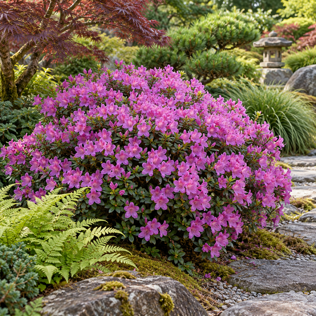 Azalea japonica ‘Geisha Fumiko’ — în grădină (ilustrație)