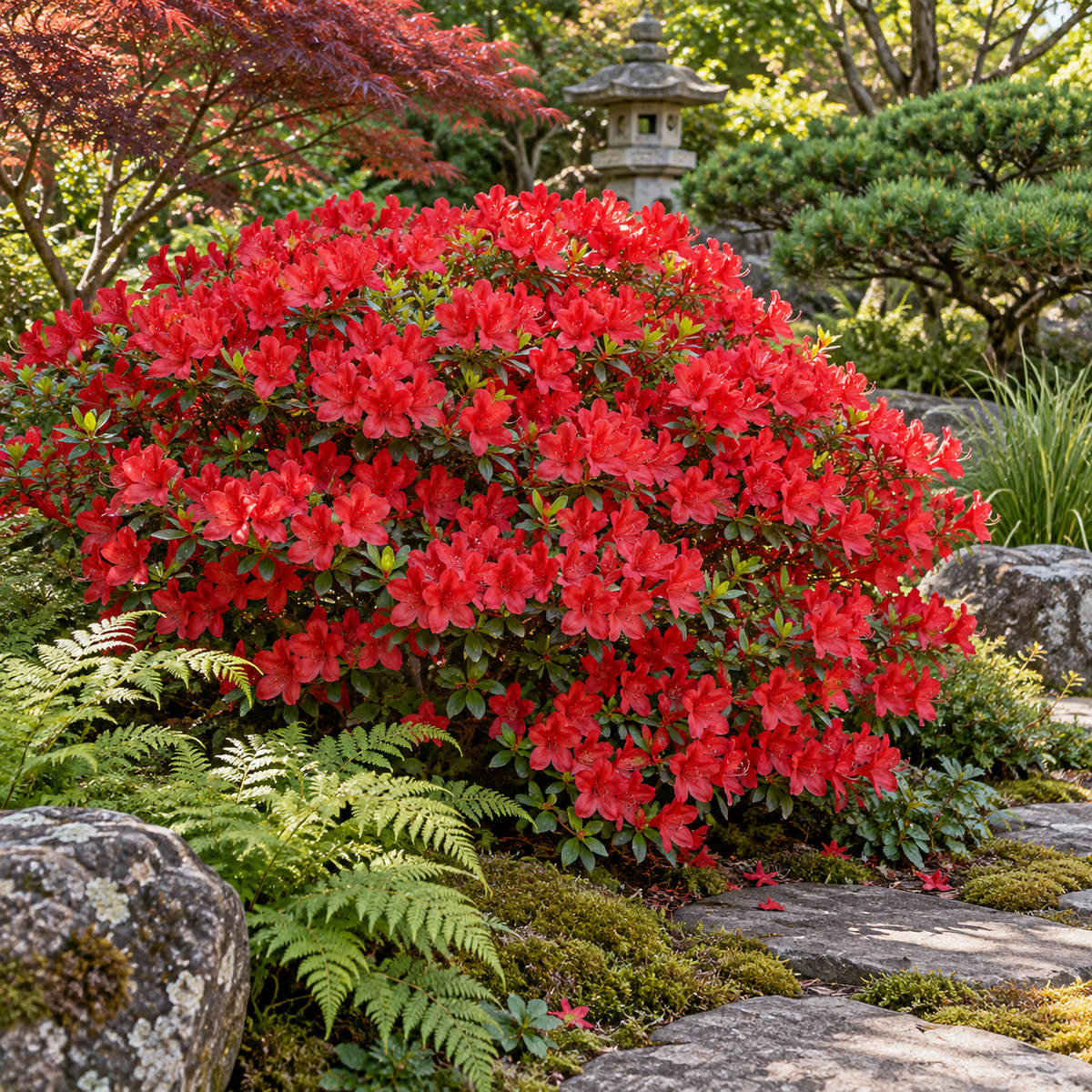 Azalea japonica ‘Hino Crimson’ — în grădină (ilustrație)