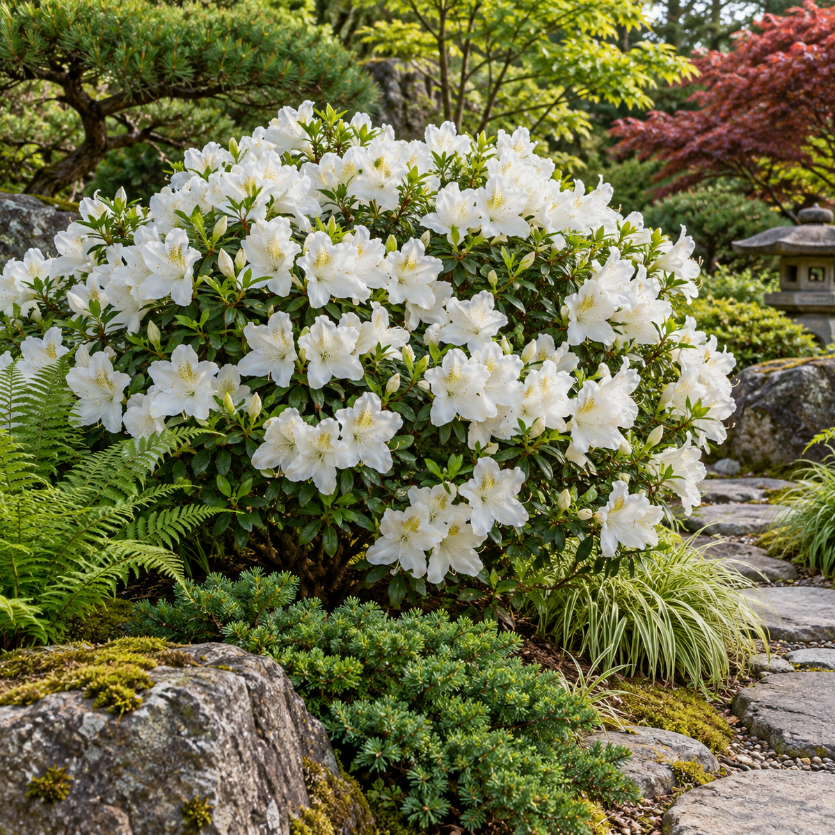 Azalea japonica ‘White Lady’ — în grădină (ilustrație)