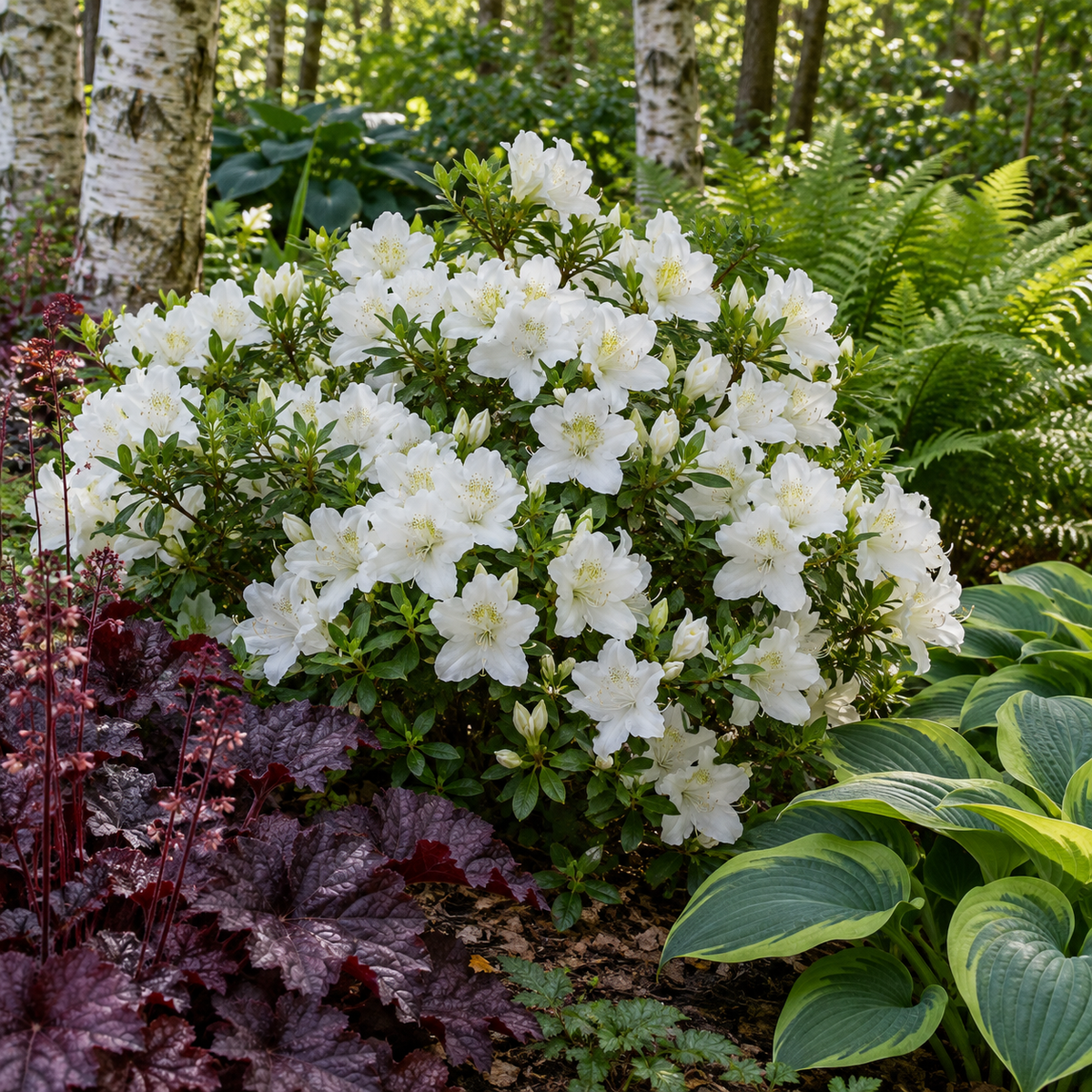 Azalea japonica ‘White Lady’ — în grădină (ilustrație)