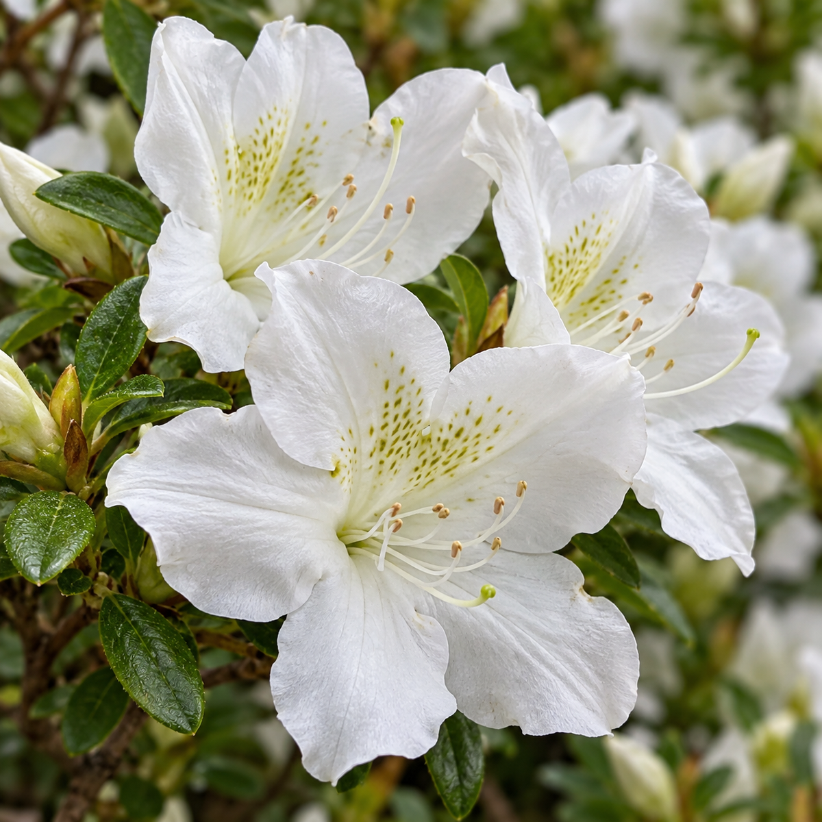 Azalea japonica ‘White Lady’ — detaliu (ilustrație)