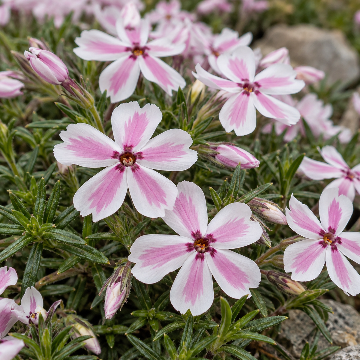 Brumărele târâtoare – Phlox subulata ‘Kimono’ – detaliu al florii. Imagine ilustrativă.