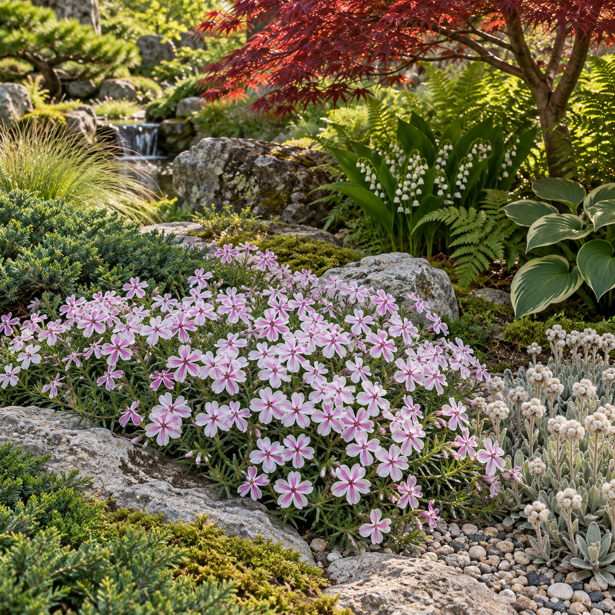 Brumărele târâtoare – Phlox subulata ‘Kimono’ – plantă matură în grădină. Imagine ilustrativă.