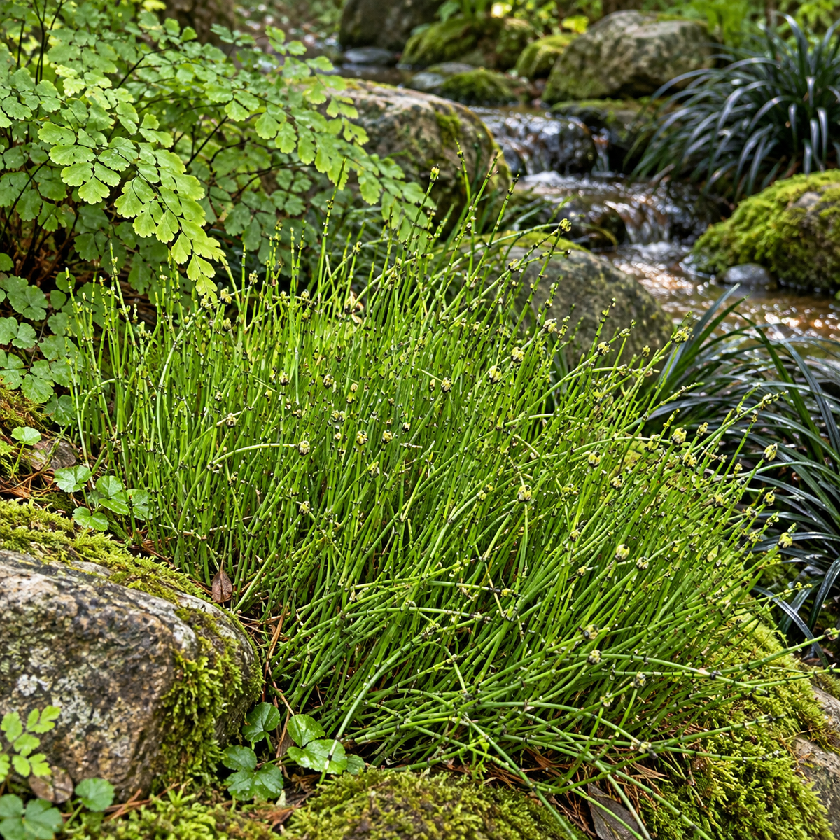 Equisetum scirpoides – exemplu de amenajare în grădină