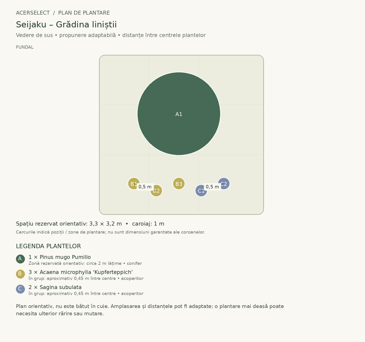 Plan de plantare, vedere de sus – Seijaku – Grădina liniștii