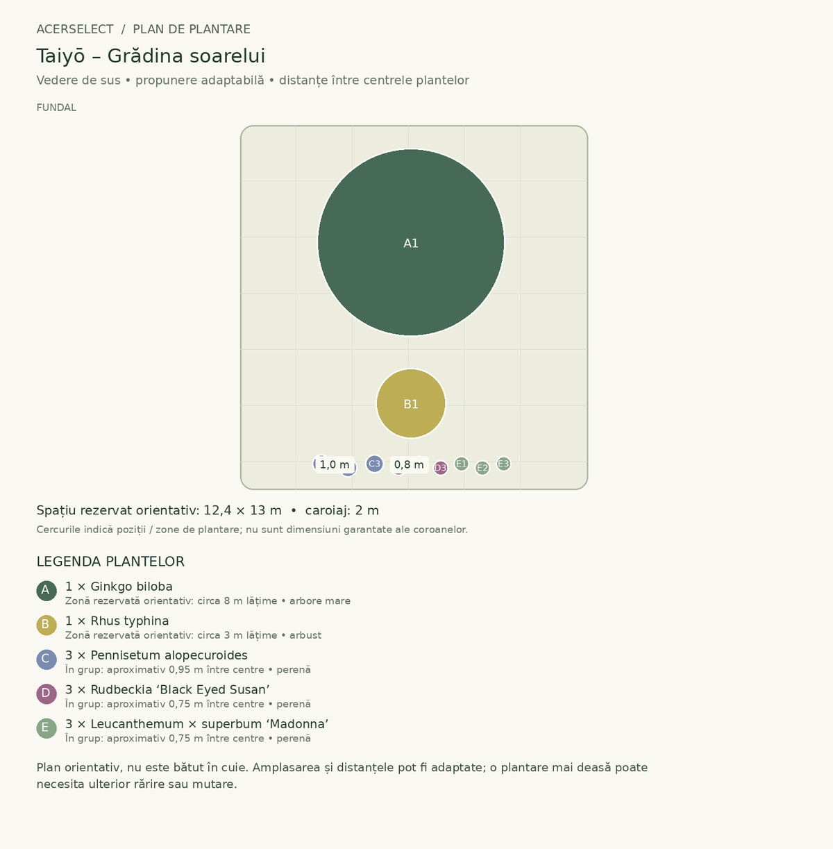 Plan de plantare, vedere de sus – Taiyō – Grădina soarelui