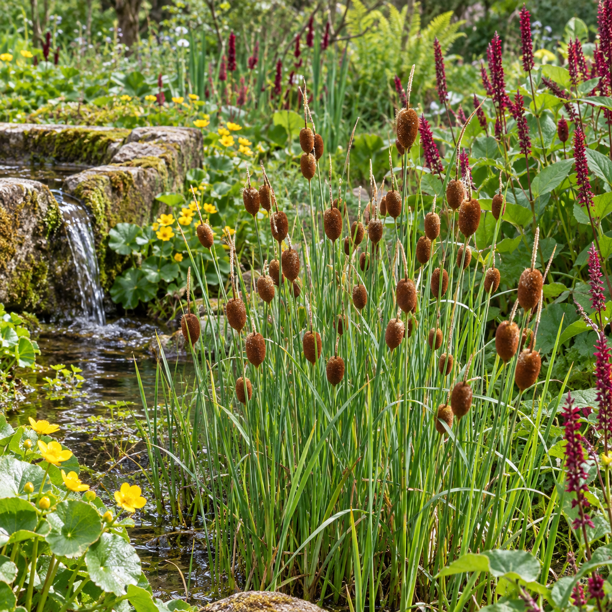 Typha minima – exemplu de amenajare în grădină