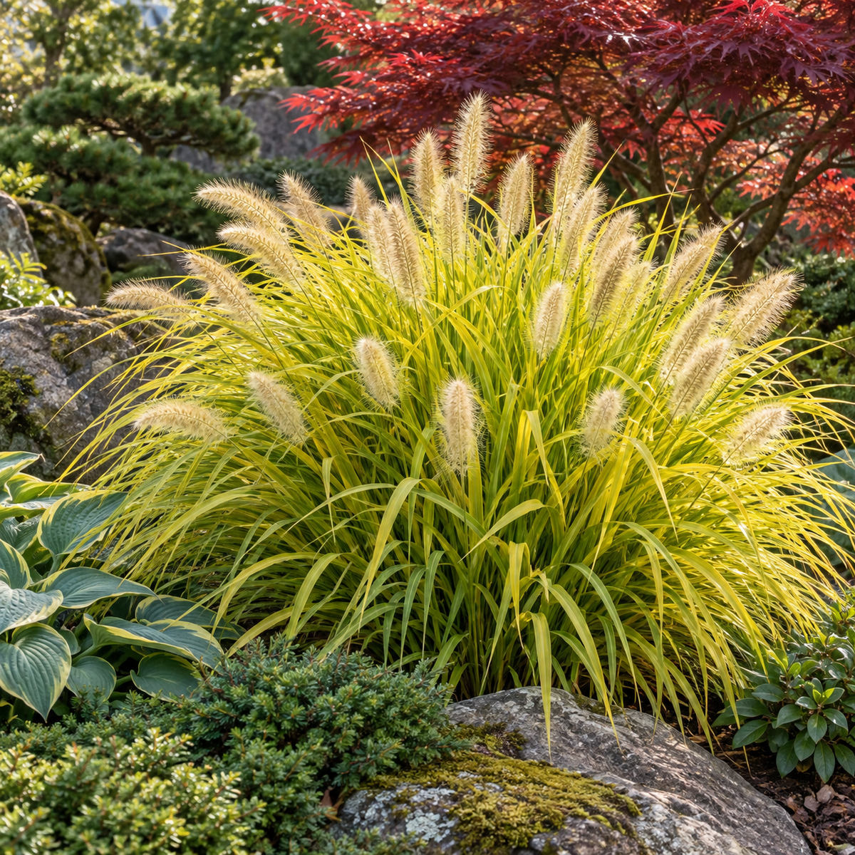 Pennisetum Hameln Gold – grădină japoneză (imagine ilustrativă)