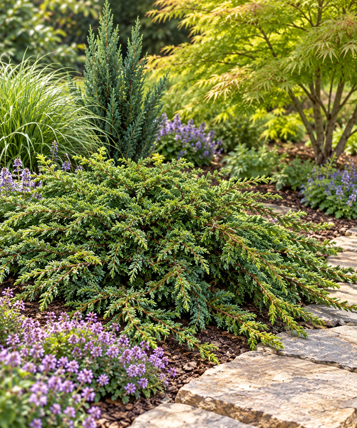 Juniperus communis 'Repanda' – asociere cu alte plante