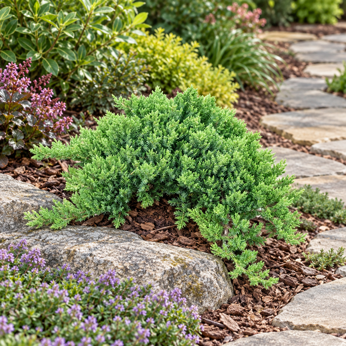 Juniperus procumbens 'Nana' – compoziție de grădină