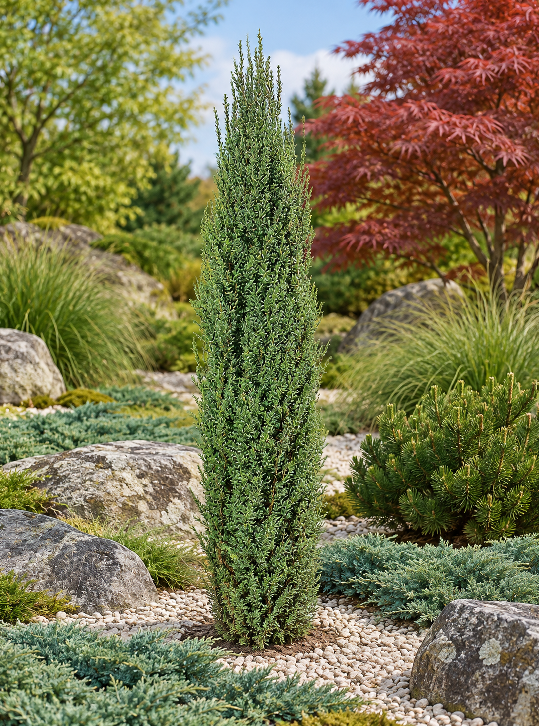 Juniperus communis Sentinel – compoziție în rocărie