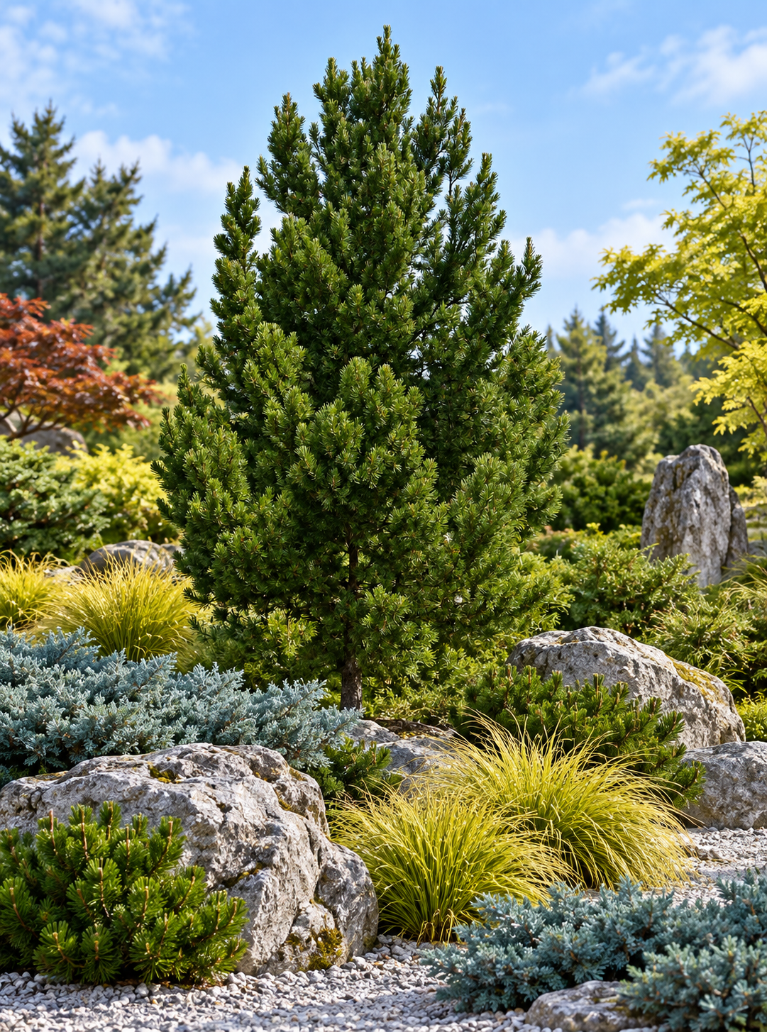 Pinus leucodermis – compoziție în grădină