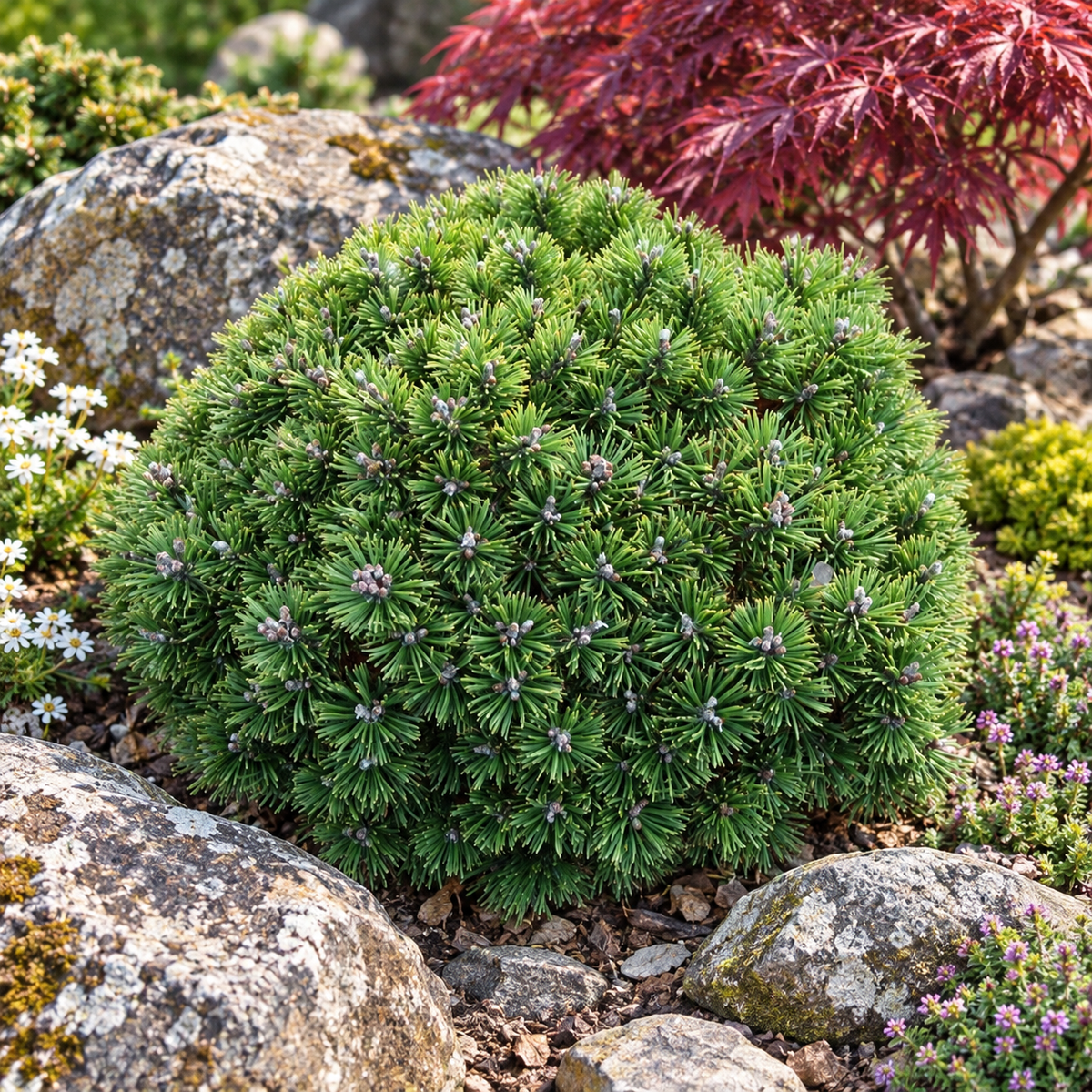 Pinus mugo 'Mops' – compoziție de grădină