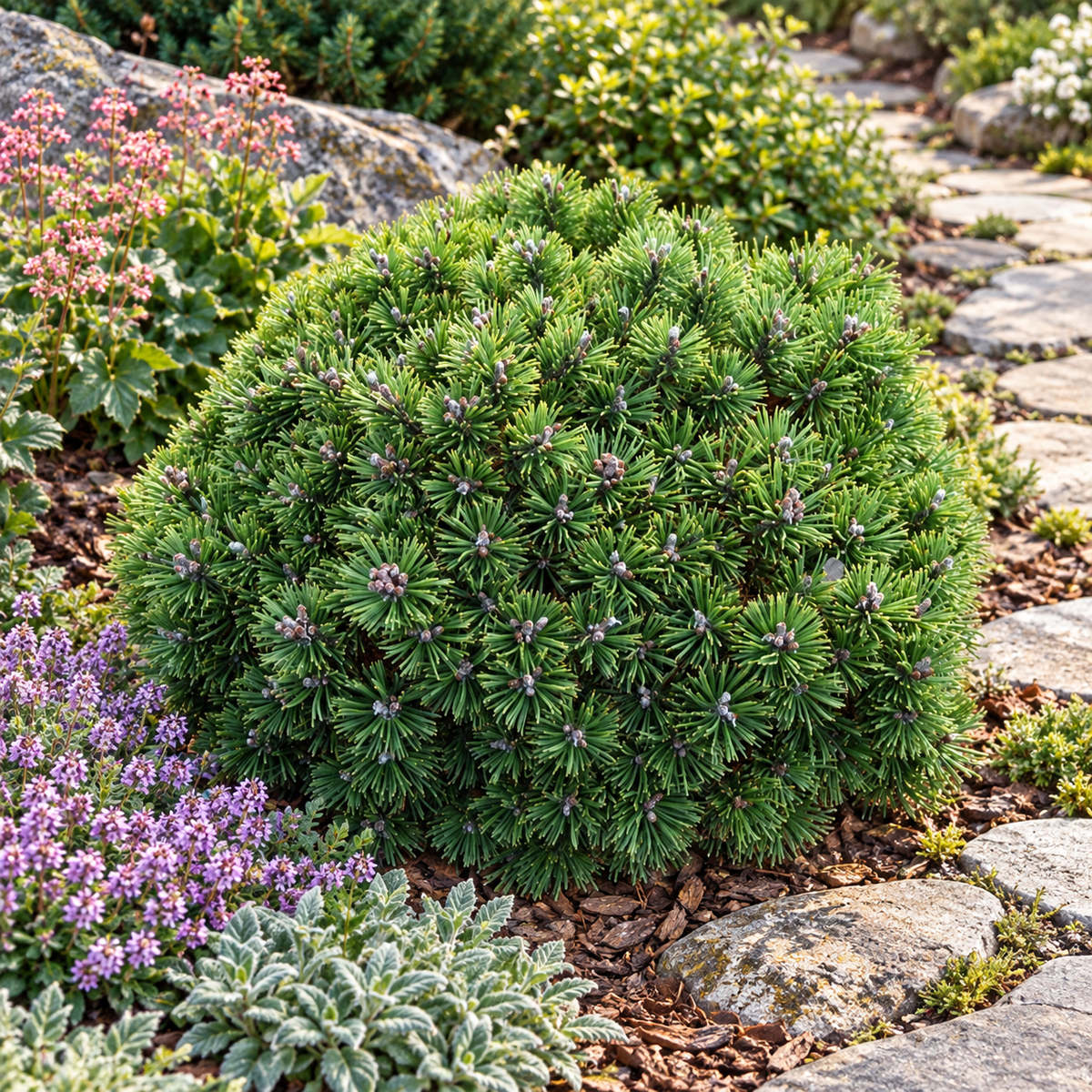 Pinus mugo 'Mops' – compoziție de grădină