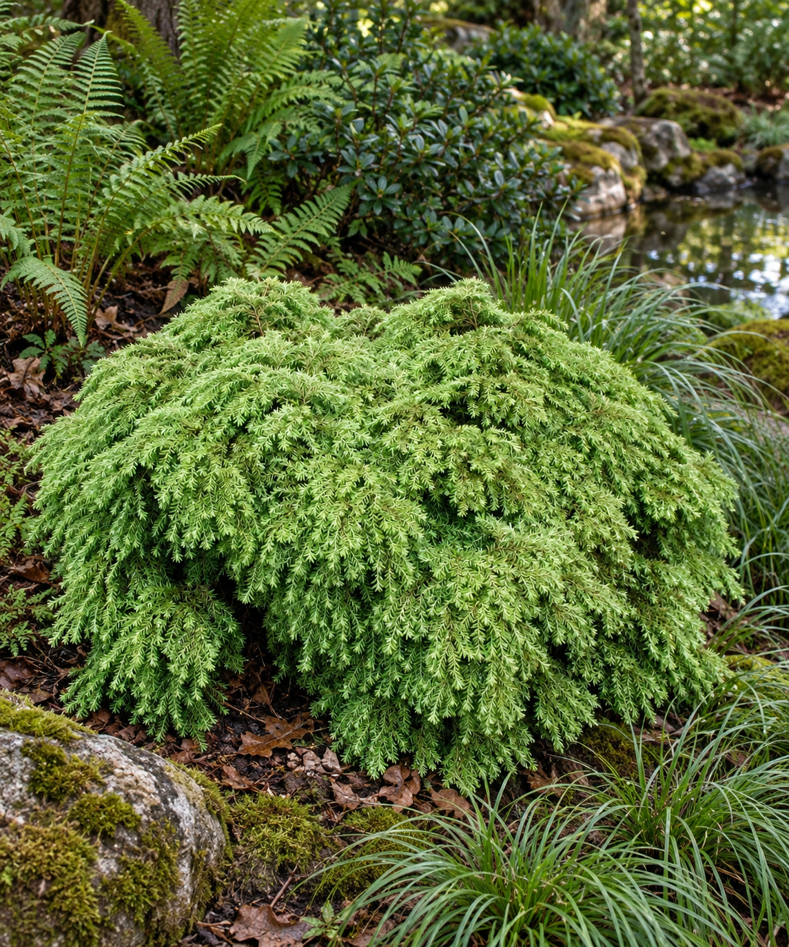 Tsuga canadensis 'Jeddeloh' – asociere cu alte plante